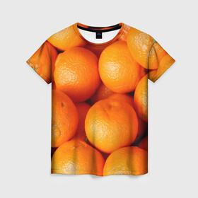 Женская футболка 3D с принтом Мандаринчик чик в Белгороде, 100% полиэфир ( синтетическое хлопкоподобное полотно) | прямой крой, круглый вырез горловины, длина до линии бедер | зима | новыйгод | тренды | фрукты | яркое
