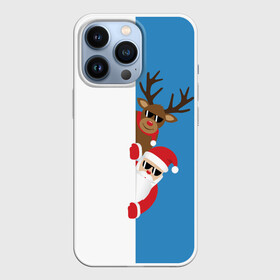 Чехол для iPhone 13 Pro с принтом Крутые Санта и Олень в Белгороде,  |  | christmas | merry christmas | santa claus | в очках | дед мороз | ёлка | новогодние олени | новый год | оленёнок бэмби | оленёнок рудольф | с новым годом | сантаклаус | свитер с оленями | северный олень | снегурочка