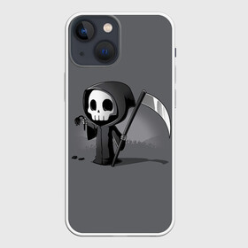 Чехол для iPhone 13 mini с принтом жнец и цветок в Белгороде,  |  | black | death | flower | halloween | hood | leaves | reaper | robe | scull | scythe | sunset | жнец | закат | капюшон | коса | листья | одеяние | хэллоуин | цветок | череп | черый