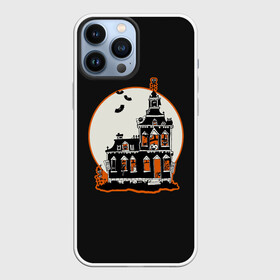 Чехол для iPhone 13 Pro Max с принтом Gloomy Castle в Белгороде,  |  | Тематика изображения на принте: bat | castle | cat | dark | gloomy | halloween | jack | lamp | moon | night | pumpkin | skeleton | spider | sunset | tailcoat | web | джек | джека | замок | кот | летучая | луна | мрачный | мышь | ночь | паук | паутина | свет | светильник |