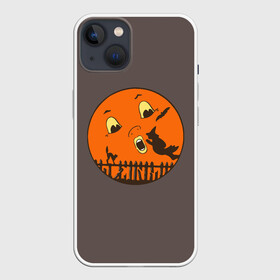 Чехол для iPhone 13 с принтом Ожившая ночь в Белгороде,  |  | bat | black | broom | c | cat | evening | face | fence | flight | full moon | halloween | mouse | mystic | night | sky | smile | sunrise | sunset | witch | ведьма | вечер | восход | забор | закат | кот | летучая | лицо | метла | мистика | м