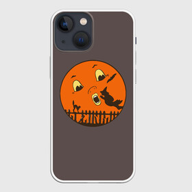 Чехол для iPhone 13 mini с принтом Ожившая ночь в Белгороде,  |  | bat | black | broom | c | cat | evening | face | fence | flight | full moon | halloween | mouse | mystic | night | sky | smile | sunrise | sunset | witch | ведьма | вечер | восход | забор | закат | кот | летучая | лицо | метла | мистика | м