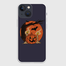 Чехол для iPhone 13 mini с принтом Night of Fear. Mystic Sunset в Белгороде,  |  | bat | branch | candle | candles | evening | flame | halloween | jack | lamp | mystic | night | pumpkin | smoke | sunset | tree | wax | ветка | вечер | воск | дерево | джека | дым | закат | летучая | мистика | мышь | ночь | пламя | светильни