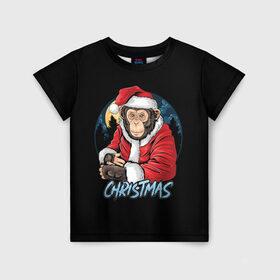 Детская футболка 3D с принтом CHRISTMAS (обезьяна) в Белгороде, 100% гипоаллергенный полиэфир | прямой крой, круглый вырез горловины, длина до линии бедер, чуть спущенное плечо, ткань немного тянется | Тематика изображения на принте: chimpanzee | christmas | gorilla | merry christmas | monkey | santa claus | бигфут | гамадрил | гиббон | год обе | горилла | дед мороз | ёлка | животное | зверь | мартышка | новый год | обезьяна | орангутан | подарок | праздник