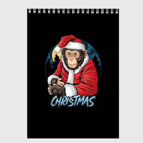 Скетчбук с принтом CHRISTMAS (обезьяна) в Белгороде, 100% бумага
 | 48 листов, плотность листов — 100 г/м2, плотность картонной обложки — 250 г/м2. Листы скреплены сверху удобной пружинной спиралью | chimpanzee | christmas | gorilla | merry christmas | monkey | santa claus | бигфут | гамадрил | гиббон | год обе | горилла | дед мороз | ёлка | животное | зверь | мартышка | новый год | обезьяна | орангутан | подарок | праздник