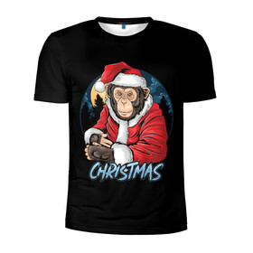 Мужская футболка 3D спортивная с принтом CHRISTMAS (обезьяна) в Белгороде, 100% полиэстер с улучшенными характеристиками | приталенный силуэт, круглая горловина, широкие плечи, сужается к линии бедра | chimpanzee | christmas | gorilla | merry christmas | monkey | santa claus | бигфут | гамадрил | гиббон | год обе | горилла | дед мороз | ёлка | животное | зверь | мартышка | новый год | обезьяна | орангутан | подарок | праздник