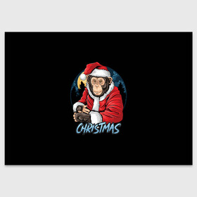 Поздравительная открытка с принтом CHRISTMAS (обезьяна) в Белгороде, 100% бумага | плотность бумаги 280 г/м2, матовая, на обратной стороне линовка и место для марки
 | chimpanzee | christmas | gorilla | merry christmas | monkey | santa claus | бигфут | гамадрил | гиббон | год обе | горилла | дед мороз | ёлка | животное | зверь | мартышка | новый год | обезьяна | орангутан | подарок | праздник