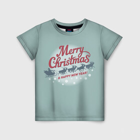 Детская футболка 3D с принтом Merry Christmas (хо хо хо) в Белгороде, 100% гипоаллергенный полиэфир | прямой крой, круглый вырез горловины, длина до линии бедер, чуть спущенное плечо, ткань немного тянется | christmas | merry christmas | santa claus | дед мороз | ёлка | зима | мороз | новый год | олени | подарок | праздник | рождество | с новым годом | сани с оленями | санта клаус | снегурочка | снежинки