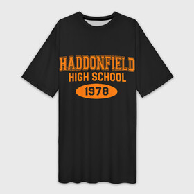 Платье-футболка 3D с принтом Haddonfield High School 1978 в Белгороде,  |  | Тематика изображения на принте: face | haddonfield | halloween | high | killer | leather | maniac | michael | myers | mystic | school | uniform | кожаное | лицо | майерс | майкл | мистика | старшая | униформа | форма | хаддонифилд | хэллоуин | ш