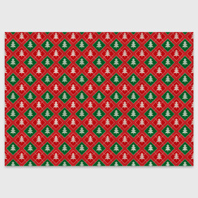 Поздравительная открытка с принтом Ёлочки (красно зелёные) в Белгороде, 100% бумага | плотность бумаги 280 г/м2, матовая, на обратной стороне линовка и место для марки
 | merry christmas | бабушкин свитер | дед мороз | ёлка | елочные шары | новогодний подарок | новый год | подарок | природа | рождество | свитер | свитер с ёлками | снежинки