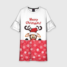 Детское платье 3D с принтом Оленёнок (Merry Christmas) в Белгороде, 100% полиэстер | прямой силуэт, чуть расширенный к низу. Круглая горловина, на рукавах — воланы | Тематика изображения на принте: merry christmas | santa claus | дед мороз | ёлка | зверь | зима | лось | мороз | новогодние олени | новый год | оленёнок бэмби | оленёнок рудольф | олень | подарок | празд | рождество | с новым годом | сантаклаус