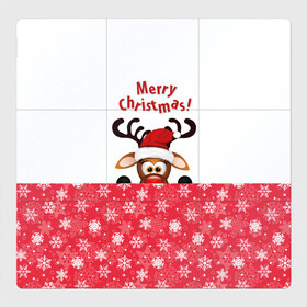 Магнитный плакат 3Х3 с принтом Оленёнок (Merry Christmas) в Белгороде, Полимерный материал с магнитным слоем | 9 деталей размером 9*9 см | merry christmas | santa claus | дед мороз | ёлка | зверь | зима | лось | мороз | новогодние олени | новый год | оленёнок бэмби | оленёнок рудольф | олень | подарок | празд | рождество | с новым годом | сантаклаус