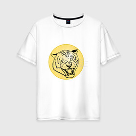 Женская футболка хлопок Oversize с принтом Тигр на новогоднем шарике в Белгороде, 100% хлопок | свободный крой, круглый ворот, спущенный рукав, длина до линии бедер
 | golden | head | holiday | mascot | new year | symbol | tiger | year of the tiger | год тигра | голова | золотой | новый год | праздник | символ | талисман | тигр