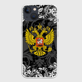 Чехол для iPhone 13 с принтом Российская Федерация в Белгороде,  |  | background | football | hockey | patterns | russia | russian federation | russian national team | sports | texture | герб | двуглавый орел | паттерн | российская федерация | россия | рф | сборная россии | спорт | текстура | узоры | фон | футбол | хоккей