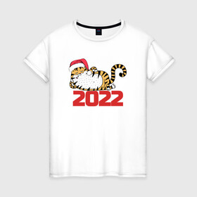 Женская футболка хлопок с принтом Романтичный тигр 2022 в Белгороде, 100% хлопок | прямой крой, круглый вырез горловины, длина до линии бедер, слегка спущенное плечо | 2022 | год тигра | новый год | новый год 2022 | символ года | тигр | тигренок | тигрица | тигры