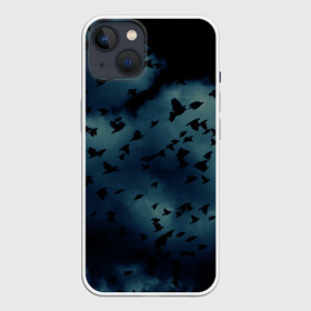 Чехол для iPhone 13 с принтом Flock of birds в Белгороде,  |  | bird | flock of birds | halloween | мрачное небо | птицы | стая птиц