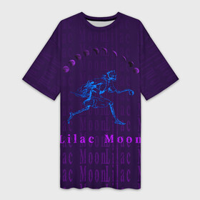 Платье-футболка 3D с принтом LILAC MOON в Белгороде,  |  | crown | dark | gothic | halloween | moon | neon | skeleton | skull | луна | скелет | смайл | фиолетовый | хэллоуин | череп