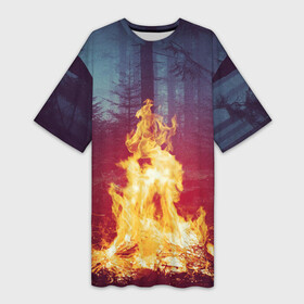 Платье-футболка 3D с принтом Пикник в лесу в Белгороде,  |  | искра | костёр | лес | лето | ночь | огонь | природа