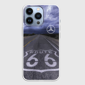 Чехол для iPhone 13 Pro с принтом Мерседес, трасса 66 в Белгороде,  |  | Тематика изображения на принте: mercedes | nature | road | route | sky | speed | дорога | мерседес | небо | природа | скорость | трасса 66 | шоссе