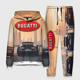 Мужской костюм 3D (с толстовкой) с принтом Bugatti на фоне Дубая ОАЭ с логотипом в Белгороде,  |  | bugatti chiron | bugatti veyron | бугатти | гиперкары | дубай | закат | оаэ | спортивные машины | спорткары