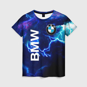 Женская футболка 3D с принтом [BMW] Синяя молния в Белгороде, 100% полиэфир ( синтетическое хлопкоподобное полотно) | прямой крой, круглый вырез горловины, длина до линии бедер | bmw | bmw performance | m | motorsport | performance | бмв | моторспорт