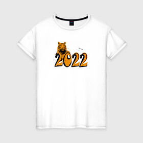 Женская футболка хлопок с принтом Принт с тигром, 2022 в Белгороде, 100% хлопок | прямой крой, круглый вырез горловины, длина до линии бедер, слегка спущенное плечо | дизайнерский подарок | для мужчин | новогодние подарки | рождественские принты | символ 2022 | тигр
