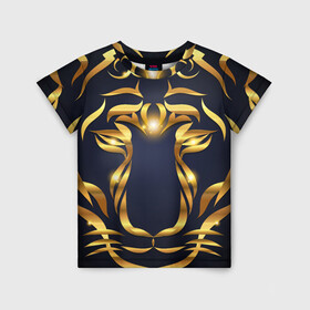 Детская футболка 3D с принтом Золотой символ года Тигр в Белгороде, 100% гипоаллергенный полиэфир | прямой крой, круглый вырез горловины, длина до линии бедер, чуть спущенное плечо, ткань немного тянется | в чем встречать новый год | золотой узор | идея подарка на новый год | подарок на новый год | символ нового года | тигр золотой | тигр символ года 2022 | узоры из золота