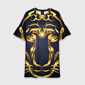Детское платье 3D с принтом Золотой символ года Тигр в Белгороде, 100% полиэстер | прямой силуэт, чуть расширенный к низу. Круглая горловина, на рукавах — воланы | Тематика изображения на принте: в чем встречать новый год | золотой узор | идея подарка на новый год | подарок на новый год | символ нового года | тигр золотой | тигр символ года 2022 | узоры из золота