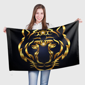 Флаг 3D с принтом Золотой символ года Тигр в Белгороде, 100% полиэстер | плотность ткани — 95 г/м2, размер — 67 х 109 см. Принт наносится с одной стороны | в чем встречать новый год | золотой узор | идея подарка на новый год | подарок на новый год | символ нового года | тигр золотой | тигр символ года 2022 | узоры из золота