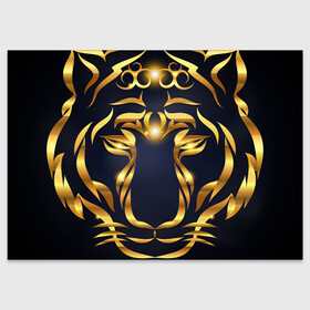 Поздравительная открытка с принтом Золотой символ года Тигр в Белгороде, 100% бумага | плотность бумаги 280 г/м2, матовая, на обратной стороне линовка и место для марки
 | Тематика изображения на принте: в чем встречать новый год | золотой узор | идея подарка на новый год | подарок на новый год | символ нового года | тигр золотой | тигр символ года 2022 | узоры из золота
