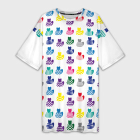 Платье-футболка 3D с принтом Узор из котов в Белгороде,  |  | Тематика изображения на принте: животные | кот | кошка | орнамент | разноцветный | символ | узор | цветной | яркий