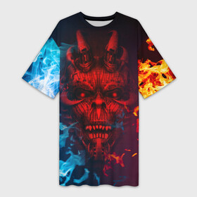 Платье-футболка 3D с принтом Diablo Fire Ice в Белгороде,  |  | black | demon | devil | fire | hell | horns | ice | prints | top | trend | ад | демон | дьявол | лёд | огонь | принты | рога | топ | тренд | черный