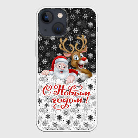 Чехол для iPhone 13 mini с принтом С Новым Годом (дед мороз и олень) в Белгороде,  |  | christmas | merry christmas | santa claus | дед мороз | ёлка | зима | мороз | новогодние олени | новый год | оленёнок бэмби | оленёнок рудольф | орнамент | подарок | праздник | рождество | с новым годом | санта клаус