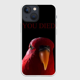 Чехол для iPhone 13 mini с принтом Красный попугай | Red parrot в Белгороде,  |  | Тематика изображения на принте: 3 | bird | dark | gumi | hideaki utsumi | meme | parrot | red | souls | tiktok | wue | wuewuewue | вуе | дарк | красная | красный | мем | попугай | птица | соулс | тикоток | япония