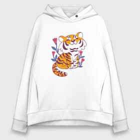 Женское худи Oversize хлопок с принтом Cute little tiger cub в Белгороде, френч-терри — 70% хлопок, 30% полиэстер. Мягкий теплый начес внутри —100% хлопок | боковые карманы, эластичные манжеты и нижняя кромка, капюшон на магнитной кнопке | 2022 | 2022 год | happy new year | santa | год тигра | дед мороз | каникулы | мороз | новогодний свитер | новый год | новый год 2022 | новый год тигра | оливье | праздник | рождество | санта клаус | свитер новогодний