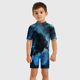 Детский купальный костюм 3D с принтом Взрыв на глубине в Белгороде, Полиэстер 85%, Спандекс 15% | застежка на молнии на спине | акварель | арт | взрыв | вода | краски | мазки | мазки красок | рисунок | рисунок акварелью | рисунок красками | темнота | чёрный