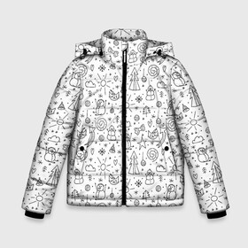 Зимняя куртка для мальчиков 3D с принтом Зимнее дудл настроение в Белгороде, ткань верха — 100% полиэстер; подклад — 100% полиэстер, утеплитель — 100% полиэстер | длина ниже бедра, удлиненная спинка, воротник стойка и отстегивающийся капюшон. Есть боковые карманы с листочкой на кнопках, утяжки по низу изделия и внутренний карман на молнии. 

Предусмотрены светоотражающий принт на спинке, радужный светоотражающий элемент на пуллере молнии и на резинке для утяжки | бант | бантик | дудл | дудлики | елка | елочка | колокольчик | кот | нарисованный | облако | от руки | сердечко | сердце | снег | снеговик | снежинка | солнце | шарик