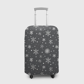 Чехол для чемодана 3D с принтом Белые снежинки на сером фоне в Белгороде, 86% полиэфир, 14% спандекс | двустороннее нанесение принта, прорези для ручек и колес | белый | зима | зимний | серый | снег | снежинки | темный
