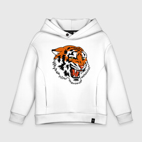 Детское худи Oversize хлопок с принтом Smiling Tiger в Белгороде, френч-терри — 70% хлопок, 30% полиэстер. Мягкий теплый начес внутри —100% хлопок | боковые карманы, эластичные манжеты и нижняя кромка, капюшон на магнитной кнопке | 2022 | animal | cat | lion | tiger | год тигра | животные | зверь | зубы | кот | кошка | лев | охотник | полосатый | природа | тигр | тигренок | тигрица | хищник