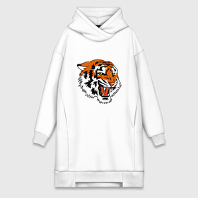 Платье-худи хлопок с принтом Smiling Tiger в Белгороде,  |  | 2022 | animal | cat | lion | tiger | год тигра | животные | зверь | зубы | кот | кошка | лев | охотник | полосатый | природа | тигр | тигренок | тигрица | хищник