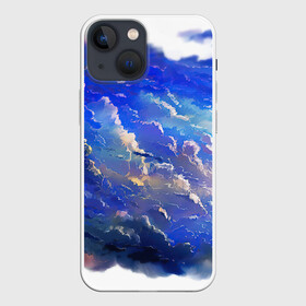 Чехол для iPhone 13 mini с принтом Высокие облака в Белгороде,  |  | Тематика изображения на принте: акварель | арт | гуашь | картина красками | краски | небо | облака | облако | природа | рисунок | синий