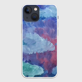 Чехол для iPhone 13 mini с принтом Гуашевые облака в Белгороде,  |  | акварель | арт | гуашь | краски | мазки | мазки красок | облака | облако | природа | природа красками | рисунок | рисунок акварелью | рисунок красками
