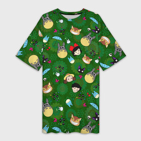 Платье-футболка 3D с принтом Totoro Kiki ALLSTARS в Белгороде,  |  | ambrella | anime | catbus | dzidzi | ghibli | kiki | may | sacki | susuwatari | totoro | witch | аниме | ведьма | дзидзи | зонтик | кики | кот | котобус | мэй | сацки | сусуватари | тоторо