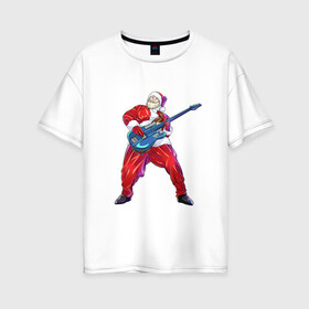Женская футболка хлопок Oversize с принтом Санта гитарист в Белгороде, 100% хлопок | свободный крой, круглый ворот, спущенный рукав, длина до линии бедер
 | арт | гитара | иллюстрация | музыкант | санта