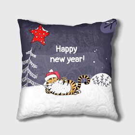 Подушка 3D с принтом Happy New Year 2022 Тигр в Белгороде, наволочка – 100% полиэстер, наполнитель – холлофайбер (легкий наполнитель, не вызывает аллергию). | состоит из подушки и наволочки. Наволочка на молнии, легко снимается для стирки | Тематика изображения на принте: 2022 | год тигра | новый год | новый год 2022 | символ года | тигр | тигренок | тигрица | тигры