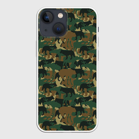 Чехол для iPhone 13 mini с принтом Звери (камуфляж) в Белгороде,  |  | animals | camouflage | hunter | hunting | military | zoo | волк | дикая природа | егерь | животные | звери | зоопарк | камуфляж | лес | лиса | лось | медведь | милитари | олень | оружие | охота | охота на волка | охота на зайца