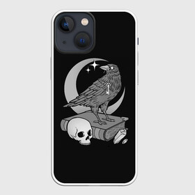 Чехол для iPhone 13 mini с принтом Оккультная ворона в Белгороде,  |  | binding | bone | bones | book | crescent | crow | crystal | even | key | moon | night | occult | raven | skull | star | stars | stone | вечер | ворон | ворона | закат | звезда | звезды | камень | ключ | книга | кости | кость | кристалл | луна | ночь | окк