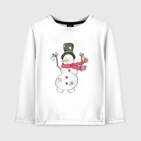 Детский лонгслив хлопок с принтом Потрепанный снеговик в Белгороде, 100% хлопок | круглый вырез горловины, полуприлегающий силуэт, длина до линии бедер | 2022 | новогодний | новый год | рождество | снег | снеговик