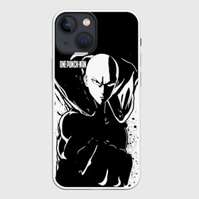 Чехол для iPhone 13 mini с принтом Черно белый Сайтама One Punch Man в Белгороде,  |  | hagemanto | one punch man | one punchman | onepunchman | saitama | sensei | аниме | ван панч мен | ванпанчмен | лысый плащ | манга | сайтама | сильнейший человек | учитель | человек одинудар | человек одного удара