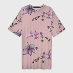 Платье-футболка 3D с принтом Розовые орхидеи на розовом фоне в Белгороде,  |  | 8 марта | flowers | march 8 | spring | ботаническая иллюстрация | весна | день рождения | лето | любовь | орхидея | праздник | принт | природа | растения | розовый | цветы